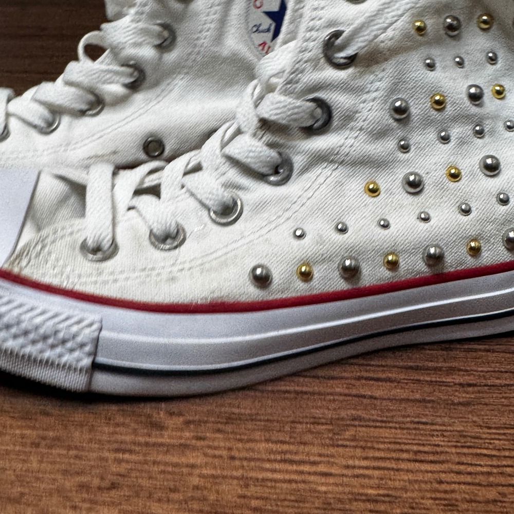 Converse All Star White Studded High Top Sneakers Kids / Jrs 4 or Womens 6 - Picture 5 of 10